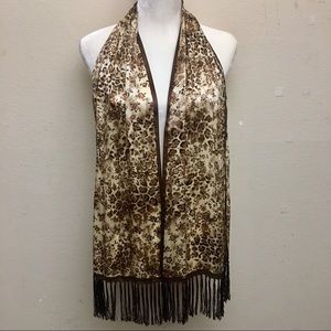 💎 Bohemian fringe leopard floral silk scarf